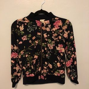 Girls Long Sleeve Floral Zip Up